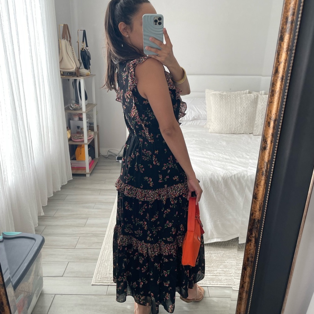 J.Crew Black Floral Ruffle Tiered Midi Dress - Picture 4 of 7